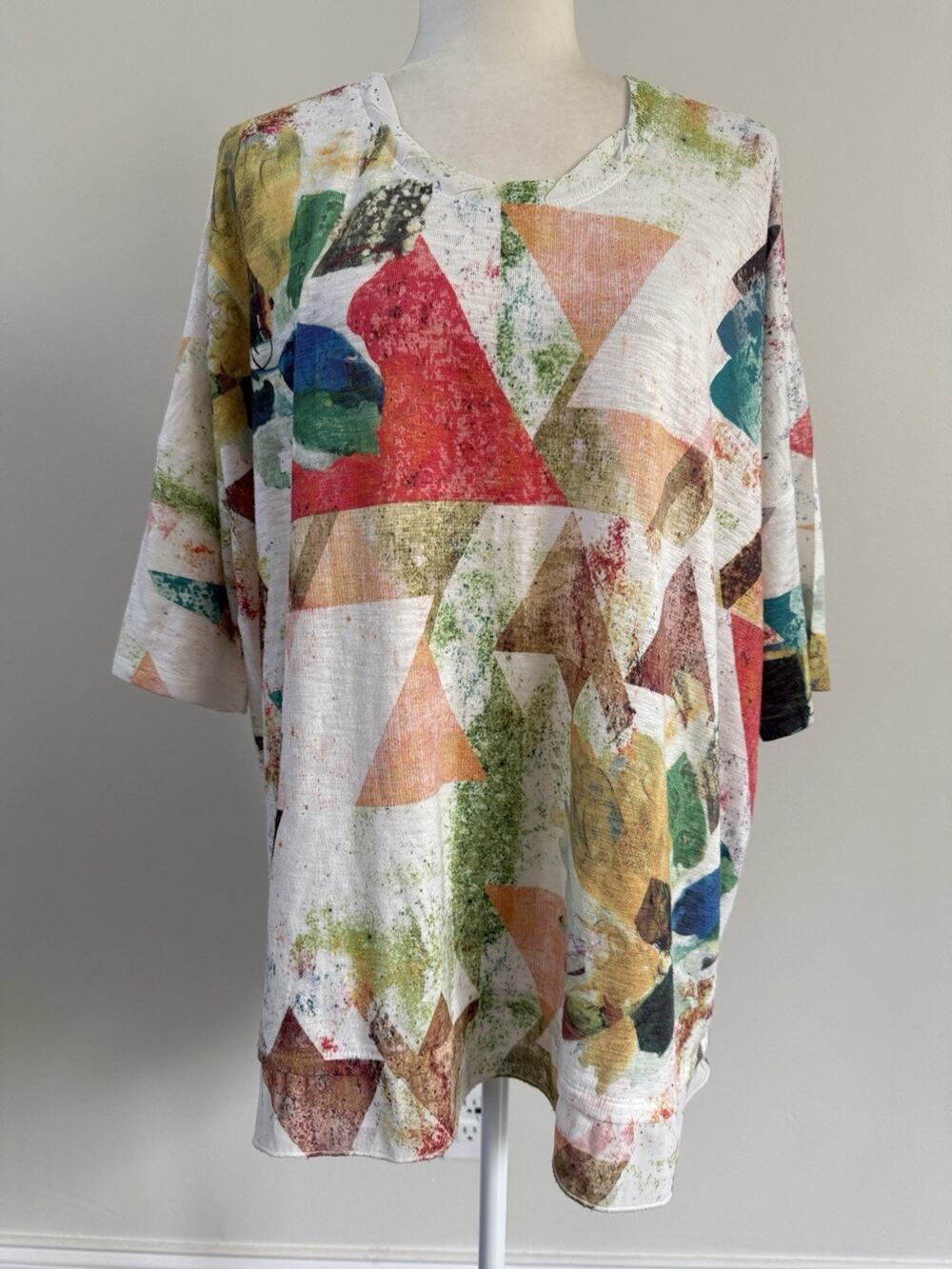 inoah Abstract Women Geometric Oversized Knit Artistic 3/4 Sleeve Blouse S(3XL)